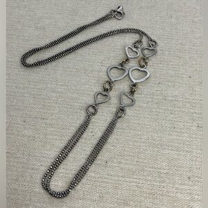 Vtg 925 Sterling Silver Heart Link Chain Necklace w Double Chain Drop | 27” L